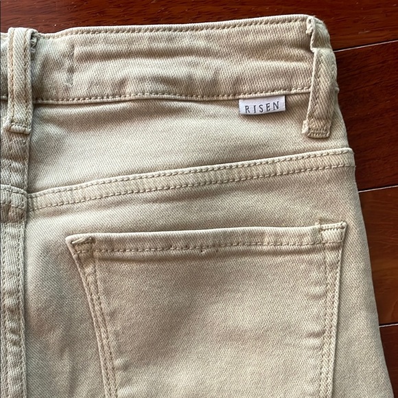 Tan Flare Wide Leg Jeans with Distressed Details - Picture 4 of 4